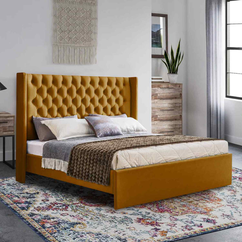 Upholstered Bed, Super King (6'), Mustard