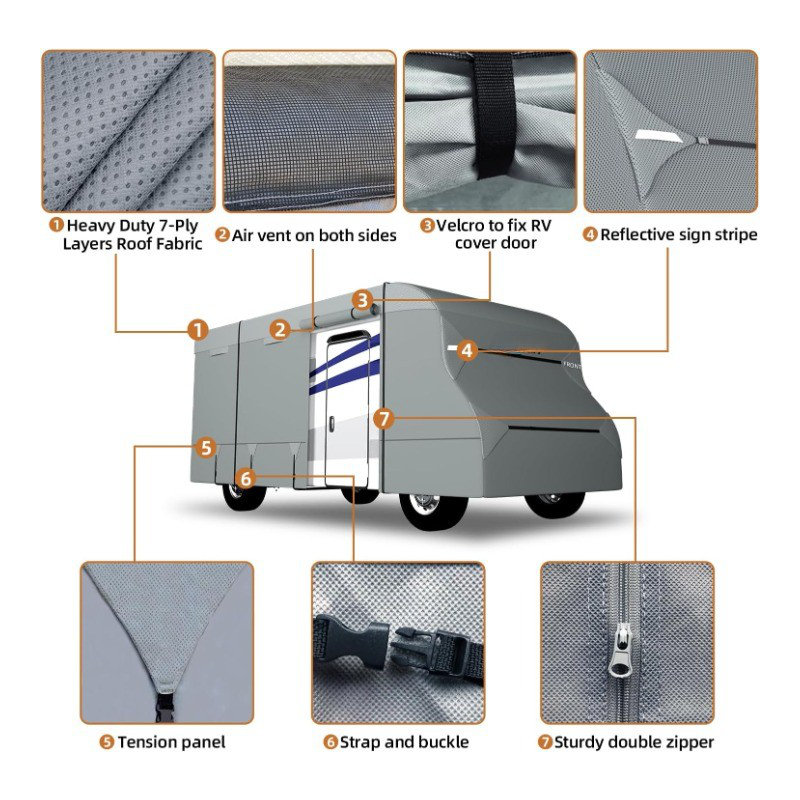 Class C RV Cover 7 Layers Top Anti-UV Windproof Ripstop Class C Travel Trailer Cover,fits 23-26ft, 9'0" H x 8'9" W x 24'4" D