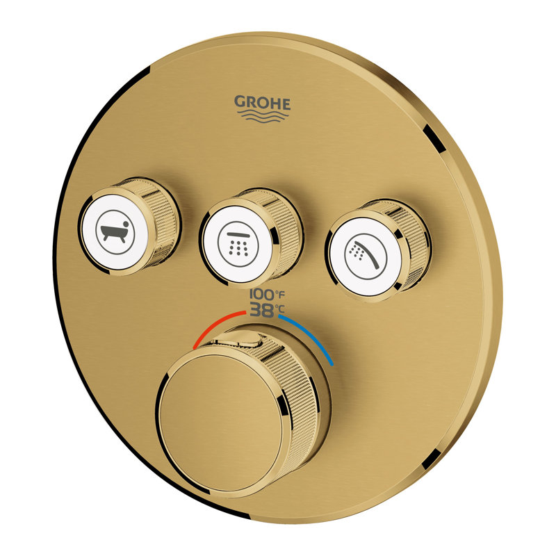 GROHE Grohtherm Triple-Function Shower Thermostatic Valve Trim Kit, Brushed Cool Sunrise