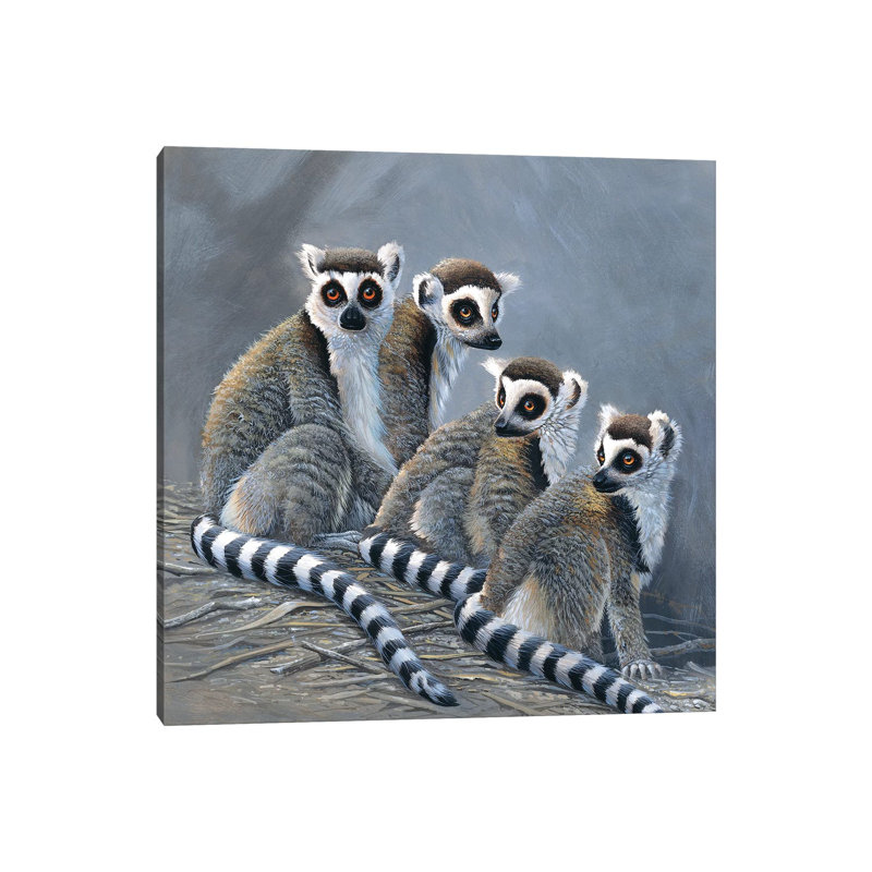 Four Monkeys by Jan Weenink - Gallery-Wrapped Canvas Giclée on Canvas, Canvas, 30.48 cm H x 30.48 cm W