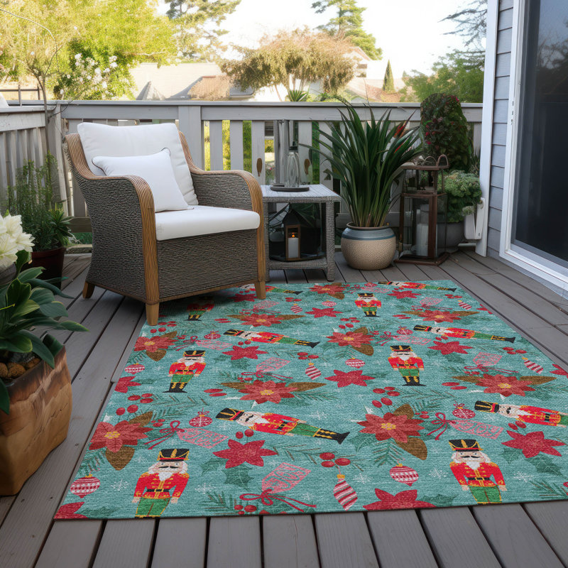 Machine Washable Indoor/Outdoor Christmas Nutcracker Xhevrie Teal Rug, Rectangle 5' x 7'6"