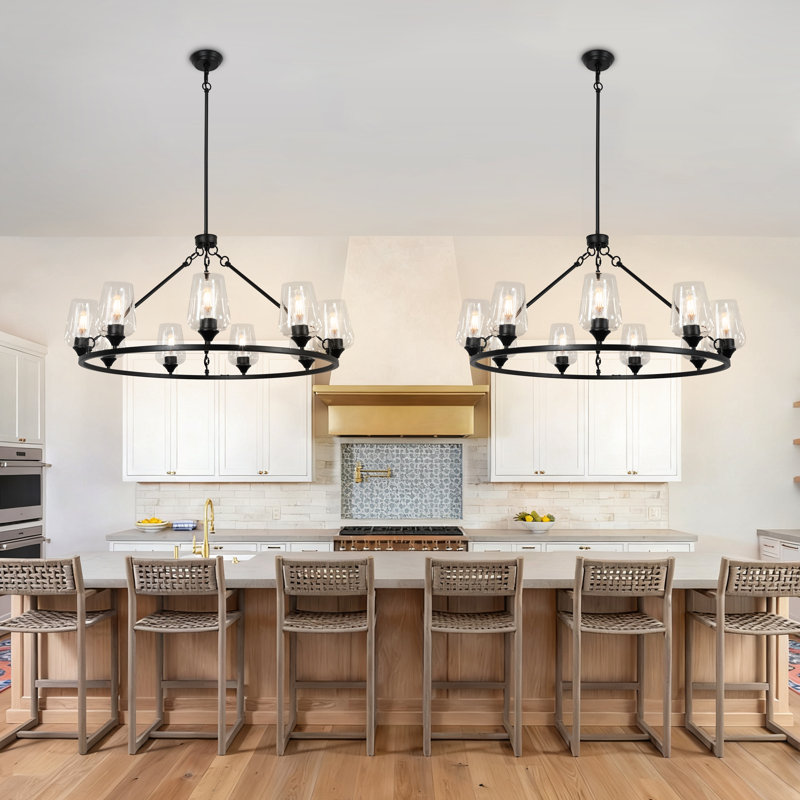 9-Light Wagon Wheel Chandelier Large Farmhouse Chandelier For Living Room 