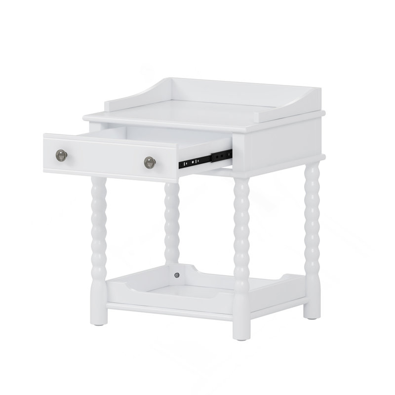 Retro Style Nightstand With Drawer And Open Shelf, White