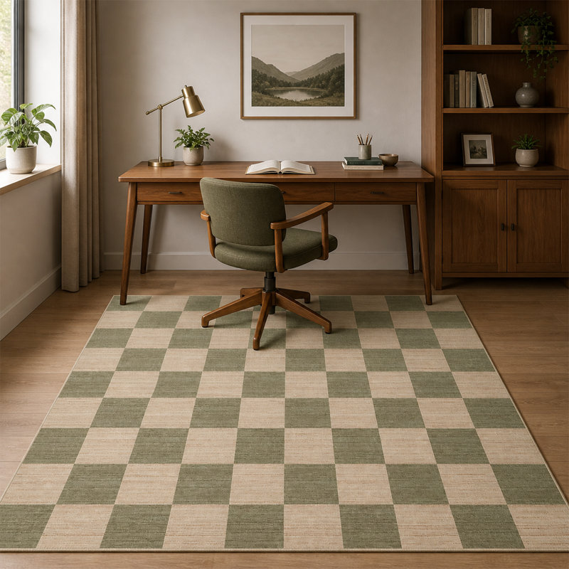 Tapis à carreaux lavable à la machine, Olive & Sand, 9x9 ft, Square
