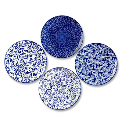 4 Piece Floral Print Dessert Plate Set,8.25 Inch Salad Plates With Botanical Decal Design