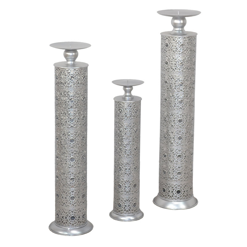 3-piece Metal Candle Holder Set, Matt brushed nickel