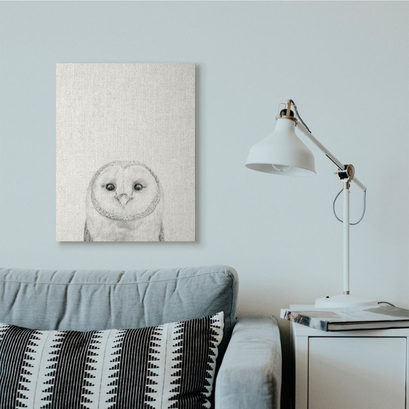 «Owl Portrait Gray» par Victoria Borges - reproduction de dessin, Toile tendue, H 30 po x l 24 po