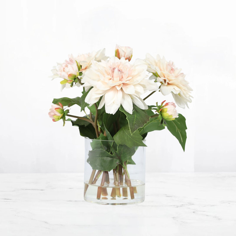 Artificial Dahlia Flower Arrangement in Glass Vase