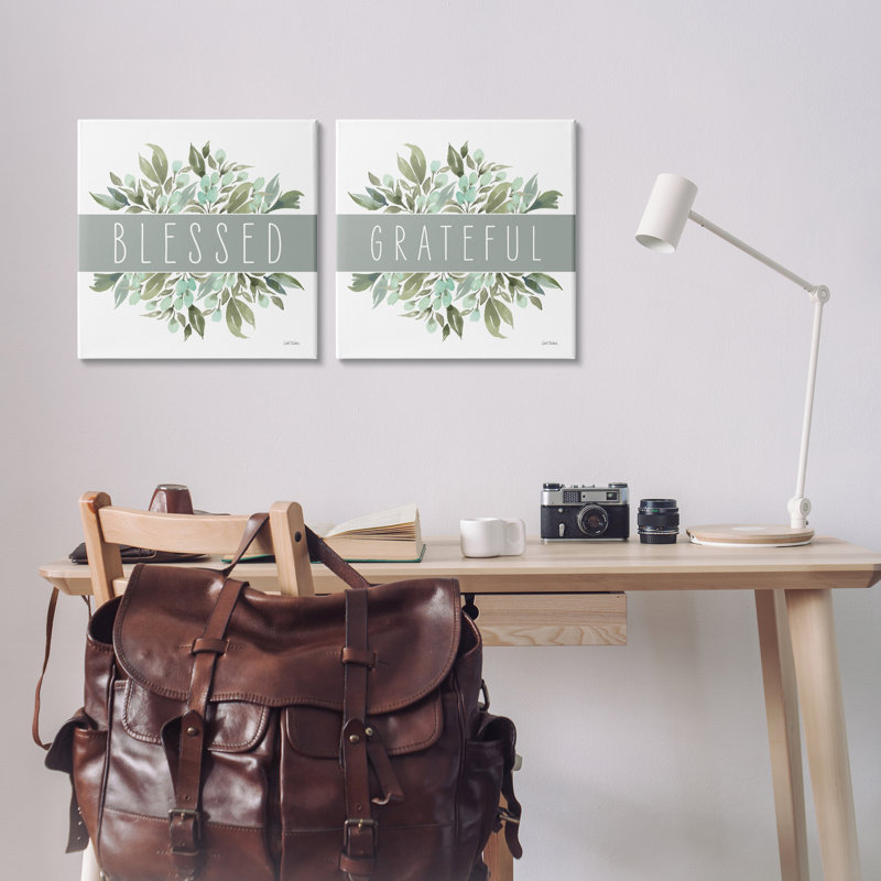 "Blessed Grateful Sentiment", ensemble de 2 toiles murales par Leslie Trimbach, H 17 po x l 17 po