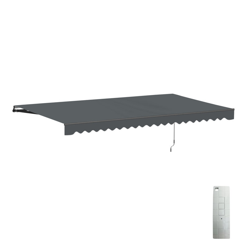 Auvent de patio motorisé rétractable - cadre noir, Gris anthracite, l 16 pi x P 10 pi, Couleur unie