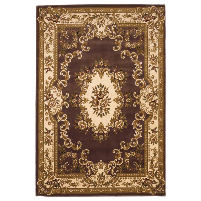 Tapis corussien prune / ivoire Corussian Aubusson, Rectangle 5 pi 3 po x 7 pi 7 po