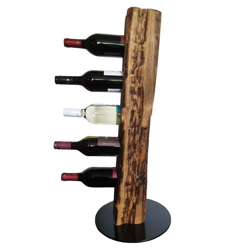 Belfry Kitchen - Rustic wine stand, wine rack, wine holder Made of solid wood; Made by hand For 5 bottles of wine; Height 78 Cm, Diameter 30 Cm; Driftwood look; Country style; Decorative unique specimen