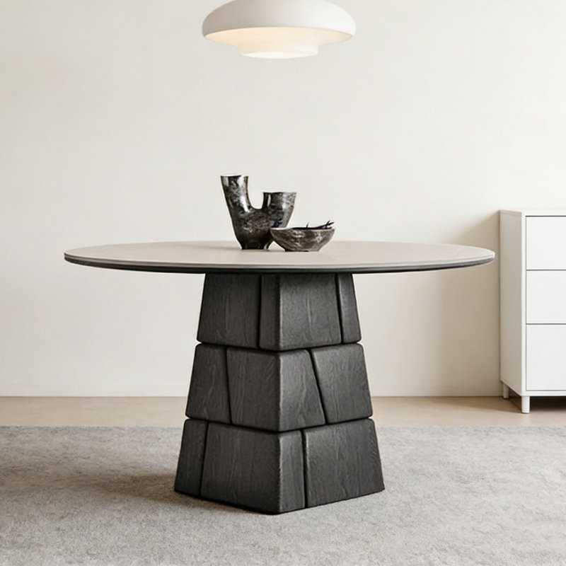 Table ronde en bois frêne et frêne rétro, H 29,5 po x L 53,1 po x l 53,1 po