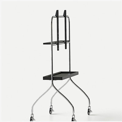Promenez-vous autour du meuble télé avec un meuble mobile noir antique pour un meuble télé sur pied et un meuble télé à projection