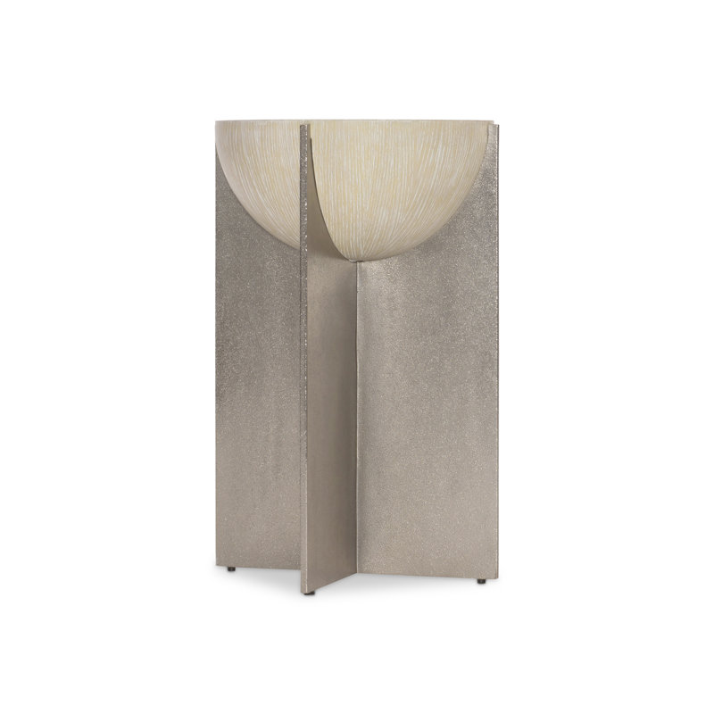 Beige Round Wood and Metal Accent Table