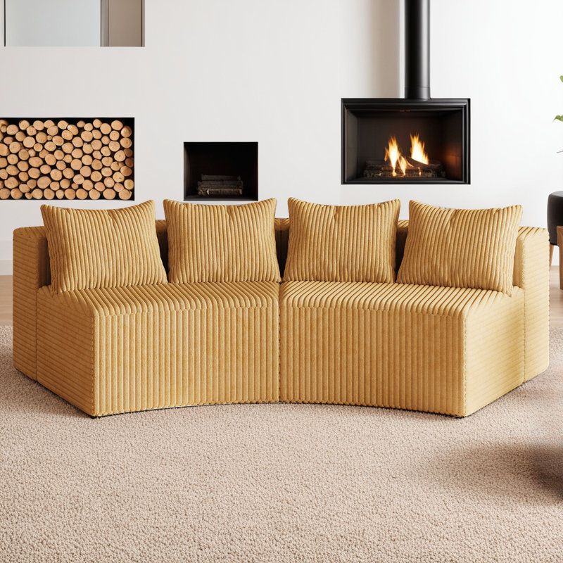 Canapé modulaire courbé avec quatre coussins Boneless, Jaune