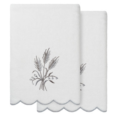  100% Turkish Cotton WHITNEY Scallop 2PC Embellished Bath Towel Set
