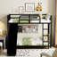 Lit superposé en métal avec glissade, teinte noire, peu encombrant pour les petites chambres à coucher, garde-corps, glissière à assemblage rapide, espaces compacts d'apparence, lit superposé, facile à compléter