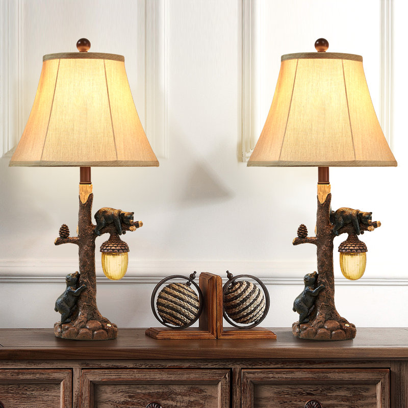 Lorain 26" Dimmable Farmhouse Rustic Resin USB-A/C Table Lamp with Night Light