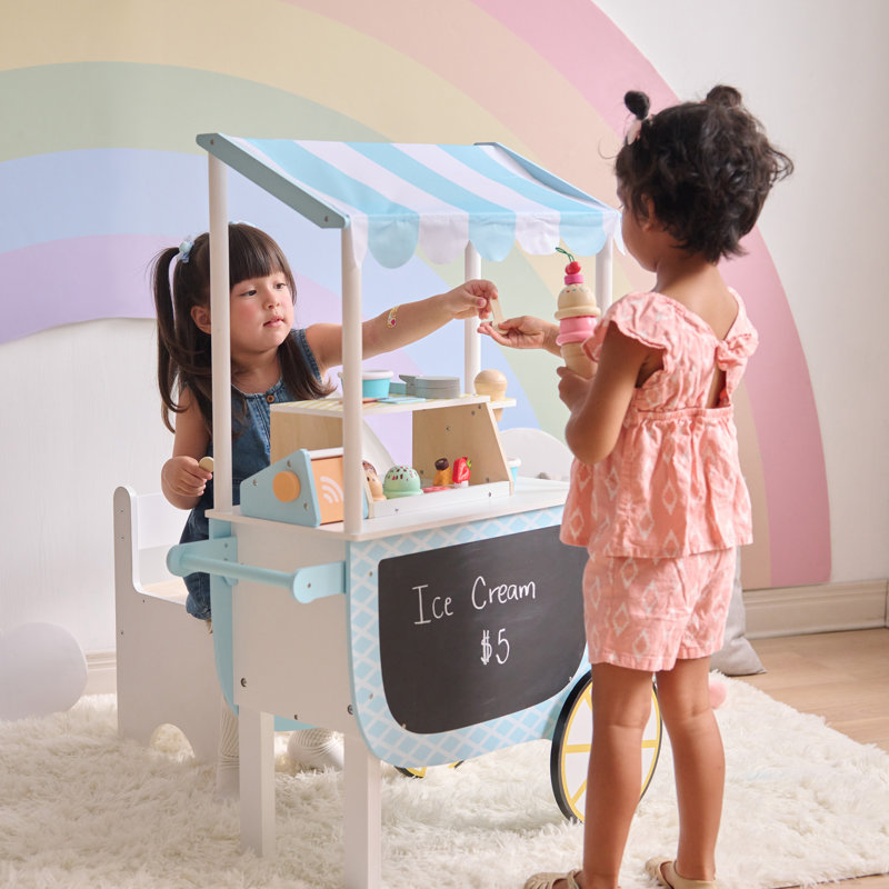 Teamson Kids My Little Helper Pretend Play Wooden Ice Cream Cart with 33-Pcs  Accessories Set & Magnetic Scoops