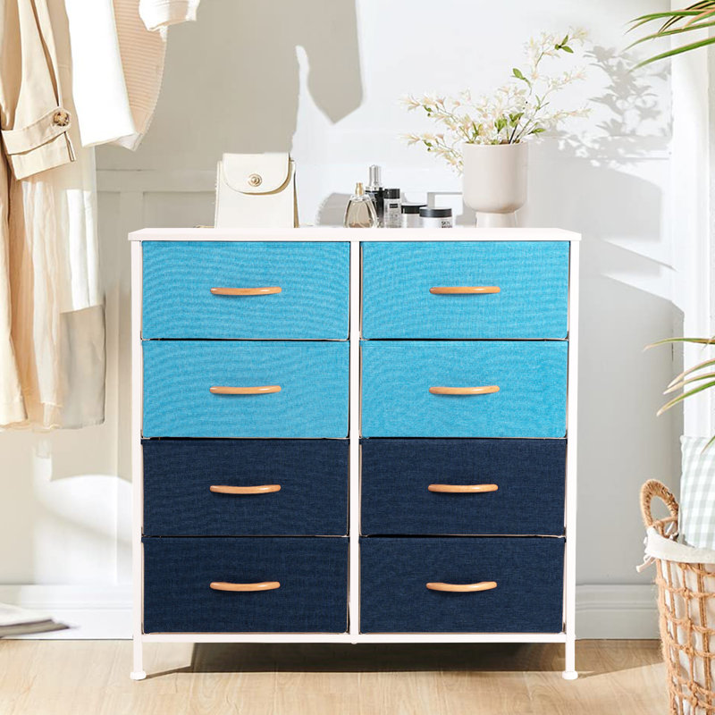 Commode 8 tiroirs Ylanzy, Bleu / vert
