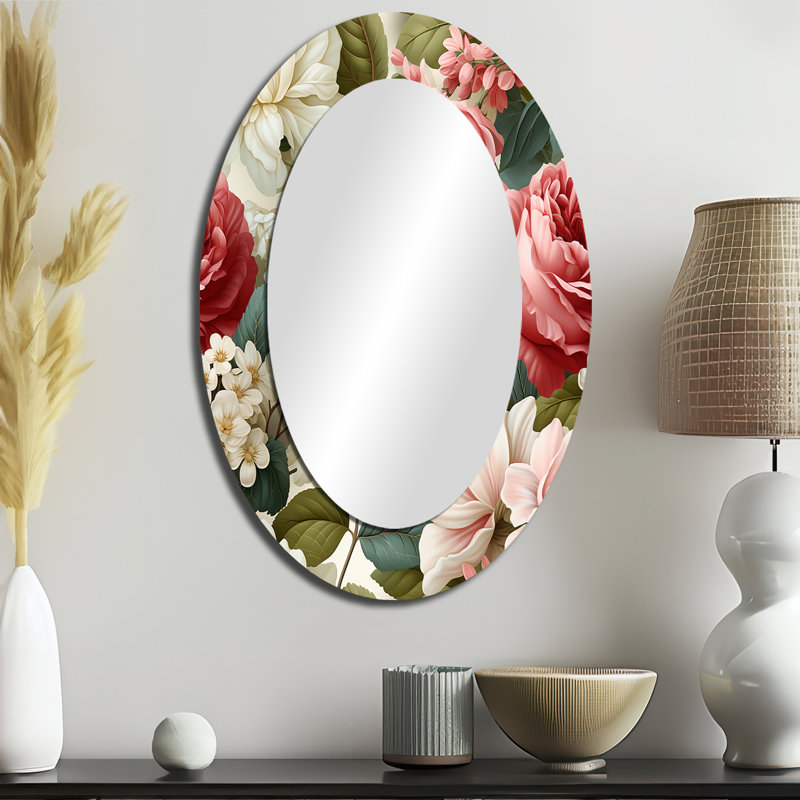 Sylvere - Miroir décoratif floral ovale sur métal, H 36 po x l 24 po