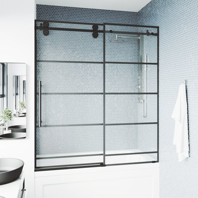 Elan 56-60" W x 66" H Sliding Frameless Tub Door with 3/8" Striped Clear Glass