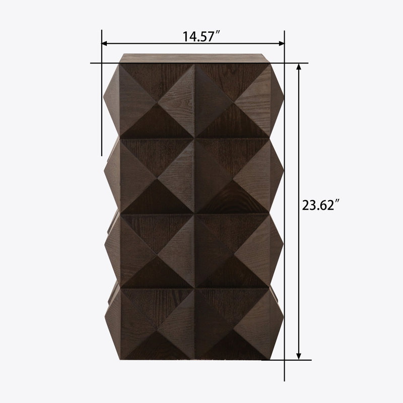 23.62"Height Three-dimensional Embossed Pattern Design Retro Side Table Retro Wooden Nightstand Brown