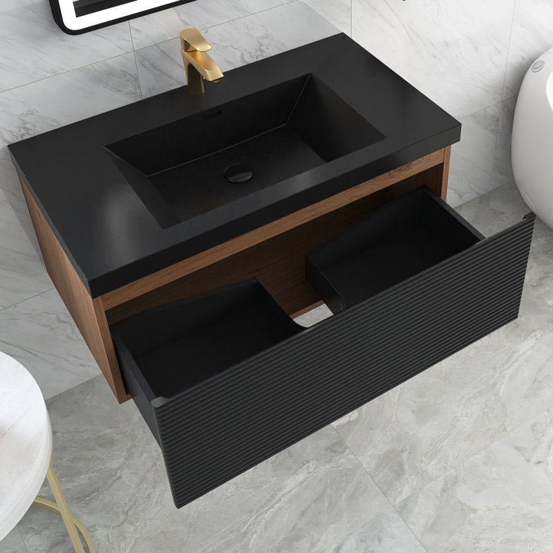 36 po X P 20 po P x 16 po Meuble-lavabo mural simple H en chêne avec plateau en résine