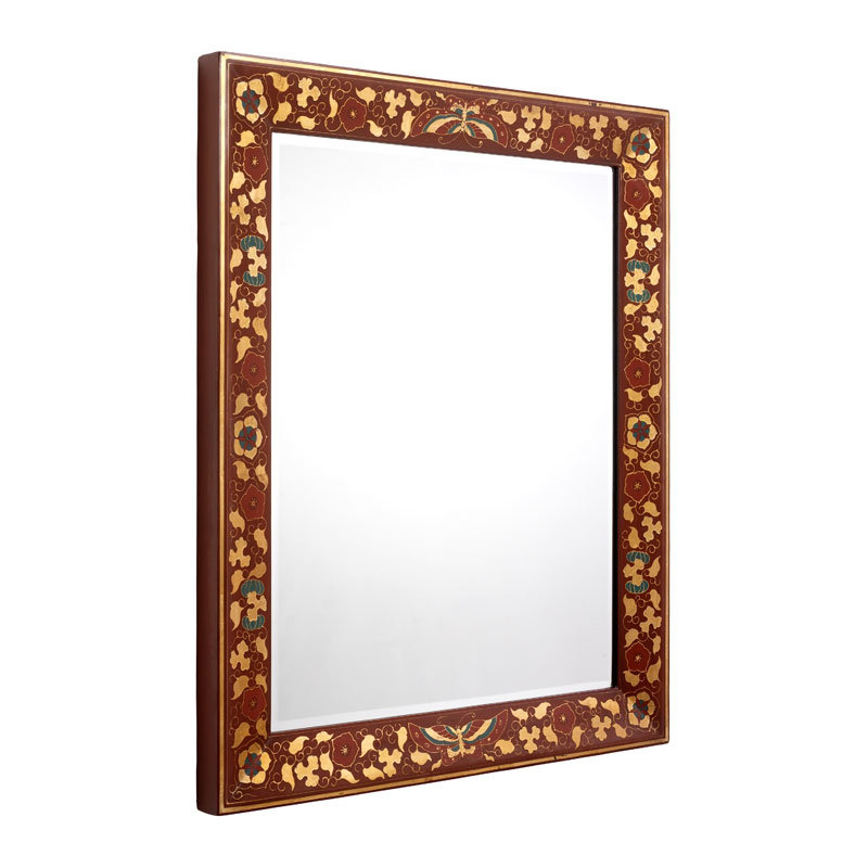 Hangzhou Wood Flat Wall Mirror, 84 x 70 x 4.5 cm, Red Lacquer
