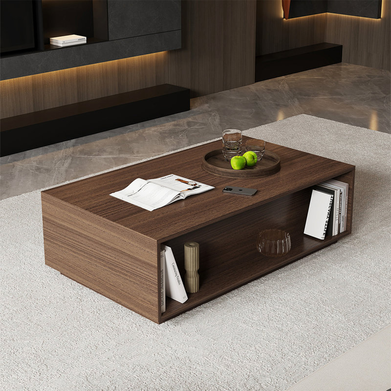 Modern simple rectangular storage coffee table, 14.6" H x 51.2" L x 24.4"  W, Walnut
