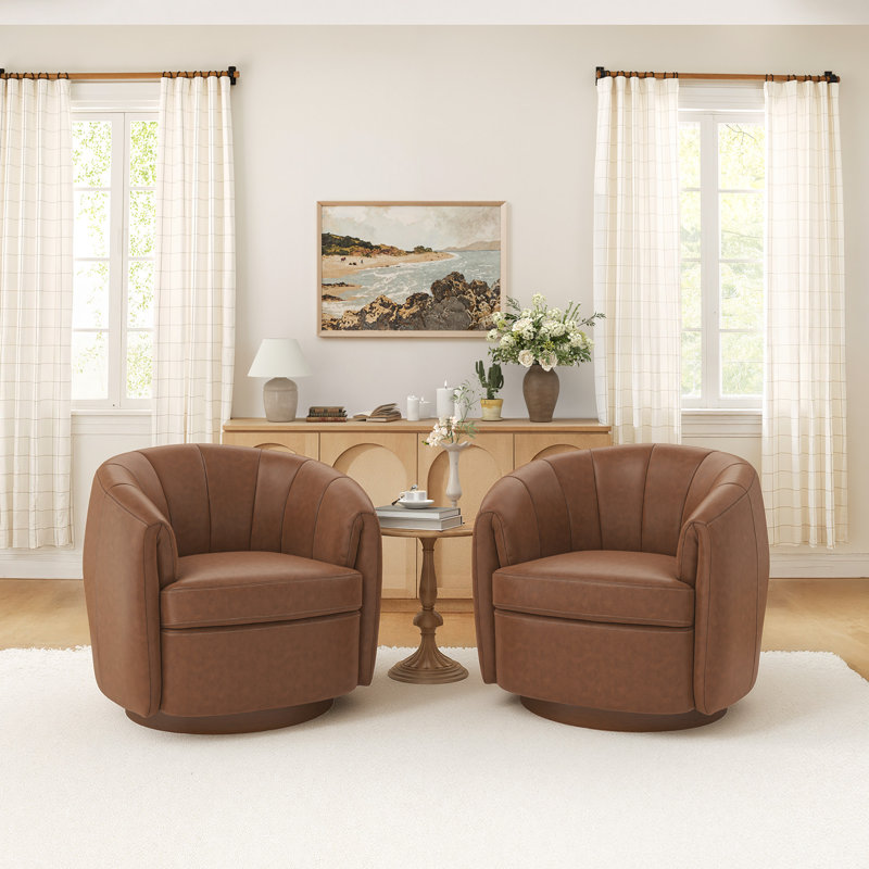 Fauteuil demi-tonneau pivotant en cuir Seraphina, Brun