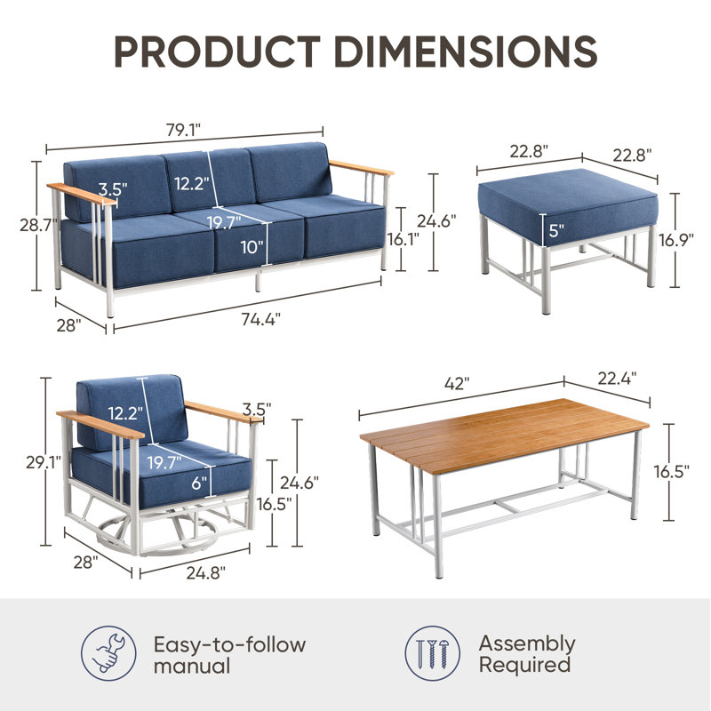 Coan Archlebov 5-7 Person Outdoor Patio Conversation Set Seating Group With Coffee Table And Swivel Chairs
