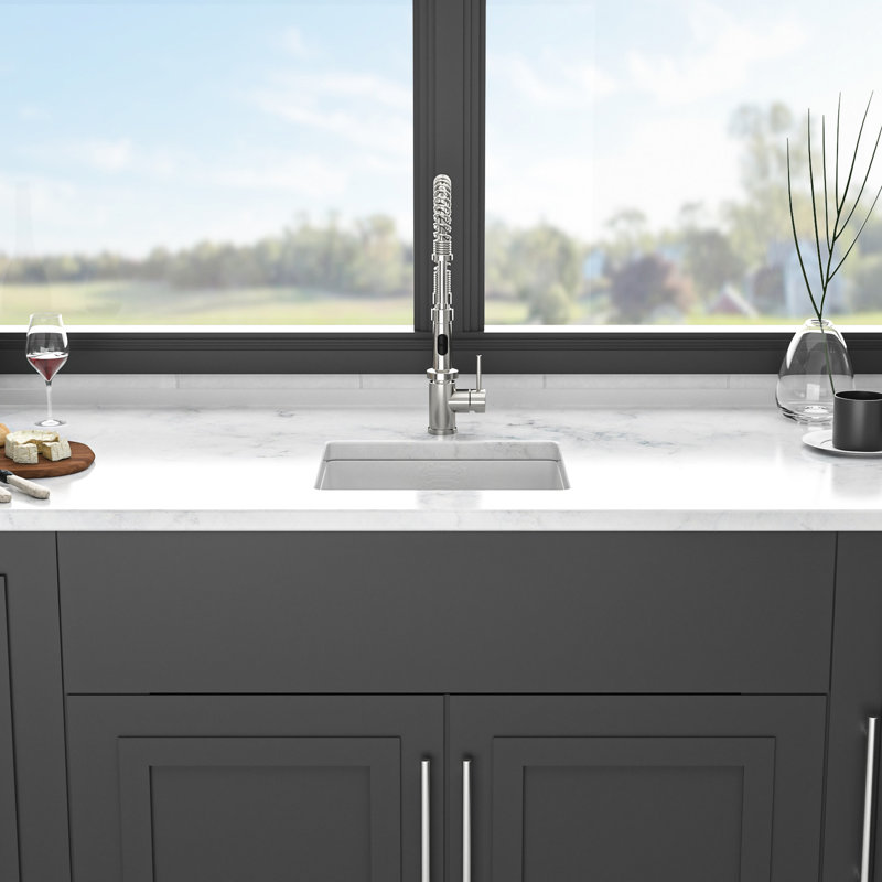 18.19"X16.05" Undermount White Quartz Kitchen Sink - High End Material, Quiet With Smooth Surface, Rounded Corners, Comes Installation Clips And Template Thick Composite For Noise Reduction, Non