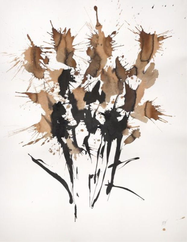 «Sepia Florals IV» par Paul Ngo - Impression sur toile, Couche de verre, H 31 po x l 24 po x P 1,5 po