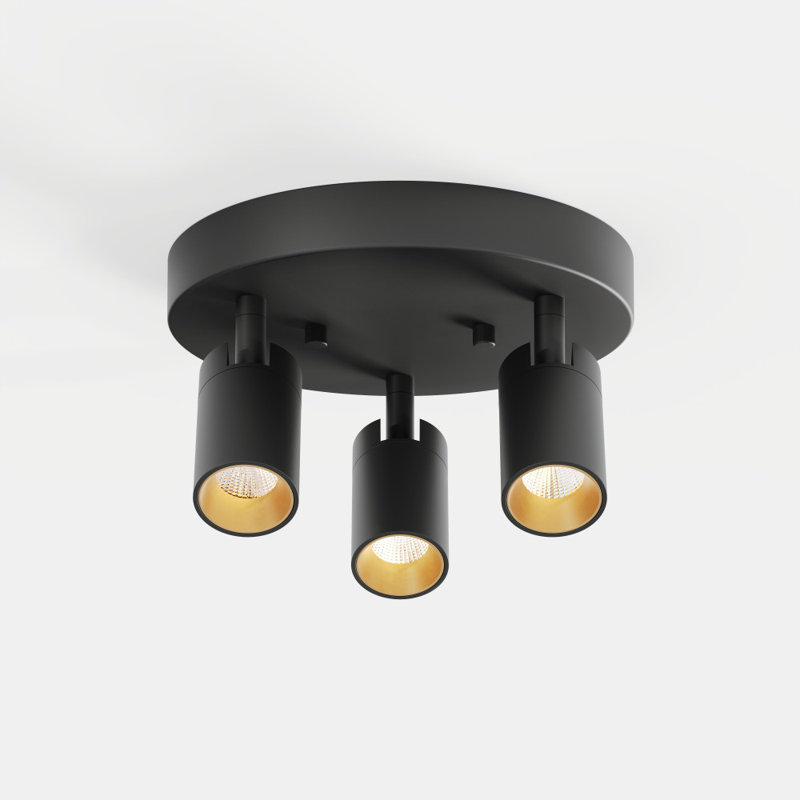  Shura Black 3-Light Round Ceiling Light with Rotatable Heads, Integrated LED Bulbs, Flush Mount Canopy, 3000k, Black