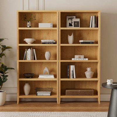 71" Farmhouse 5-Tier Tall Wooden Bookcase With Adjustable Shelves & Open Storage by Ebern Designs