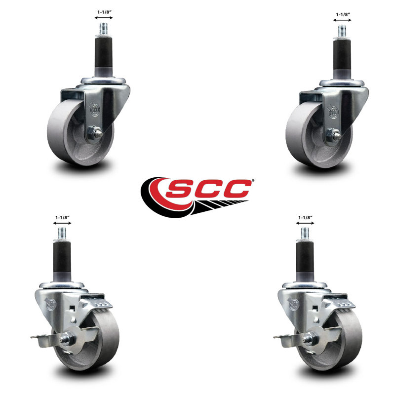 Ensemble de roulettes extensibles pivotantes à roue pivotante 3 pouces 1 1/8 po 2 freins SCC