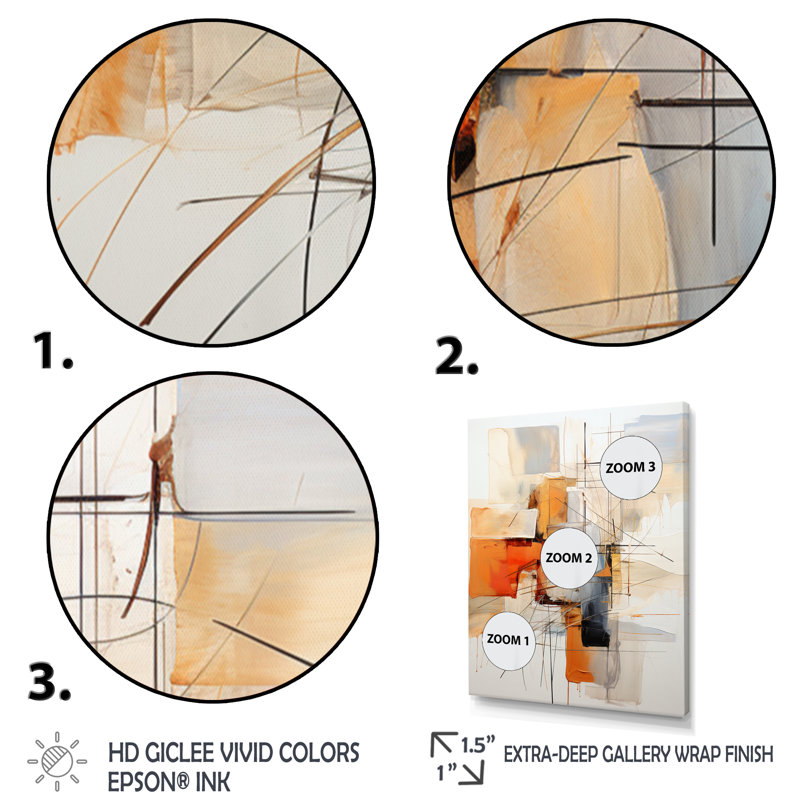 Orange Gray Line Art Abstract Expressionism - minimalism canvas art print , 40" H x 30" W x 1.5" D, Wrapped Canvas
