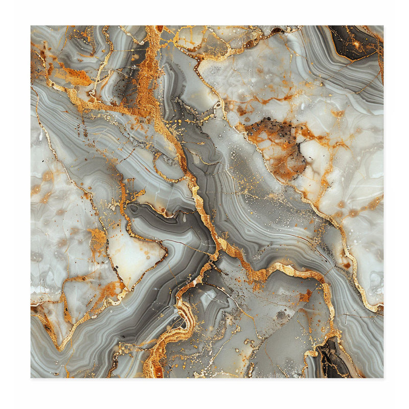 «Abstract Golden Grey Geode I», reproduction d'art moderne sans cadre, H 16 po x l 16 po
