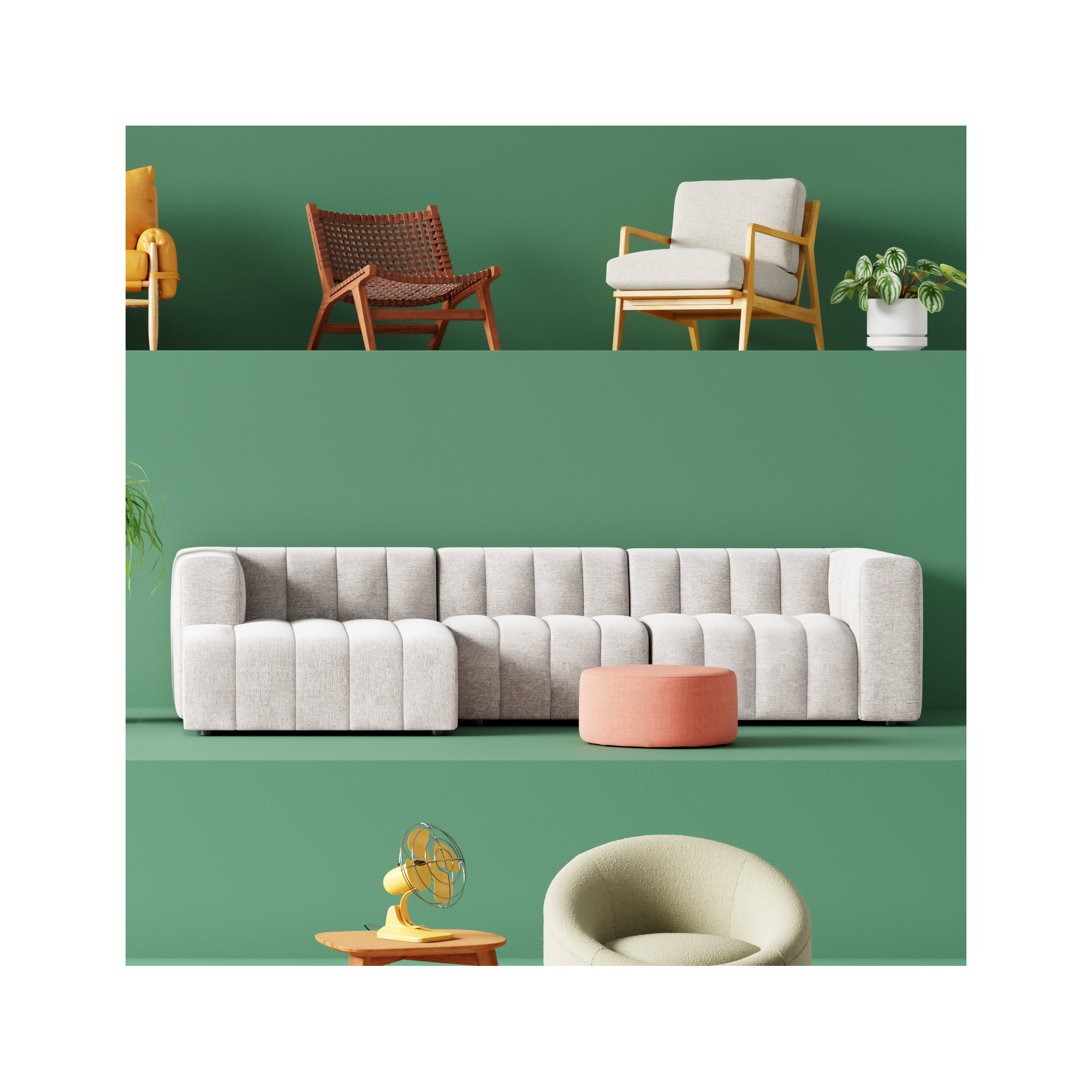 Bowry Modular Upholstered Chaise L-Sectional, Black, Light Gray Napa Sandstone Polyester, Left Hand Facing