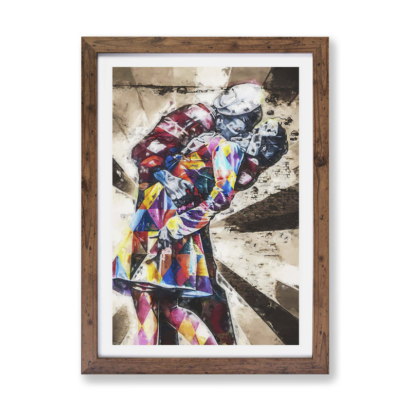 V-J Day In Times Square WW2 Kiss - Single Picture Frame Print, 62cm H x 87cm W x 2cm D, Walnut