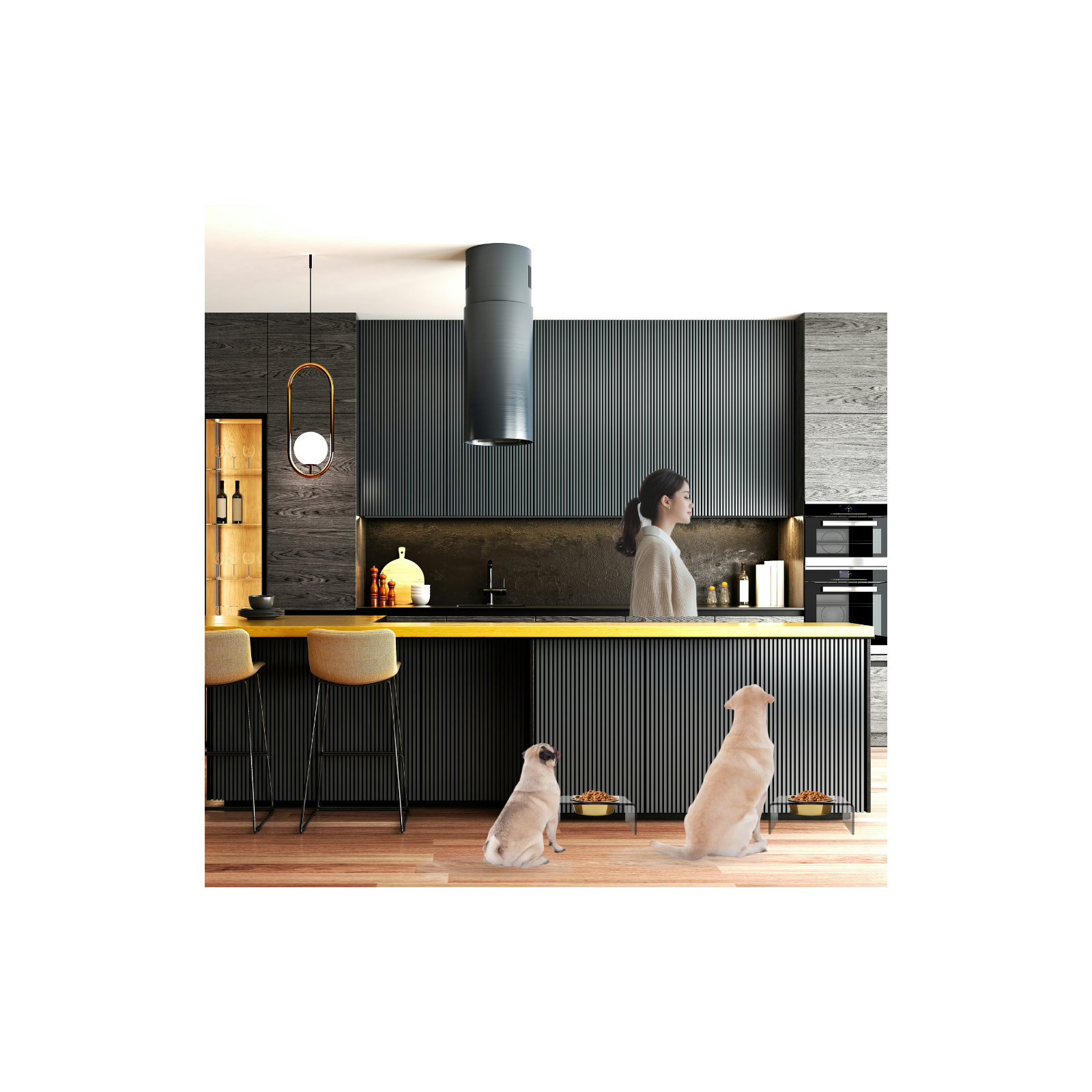 Single Bowl Elevated Feeder with Bowl, Gold, Smoke Grey