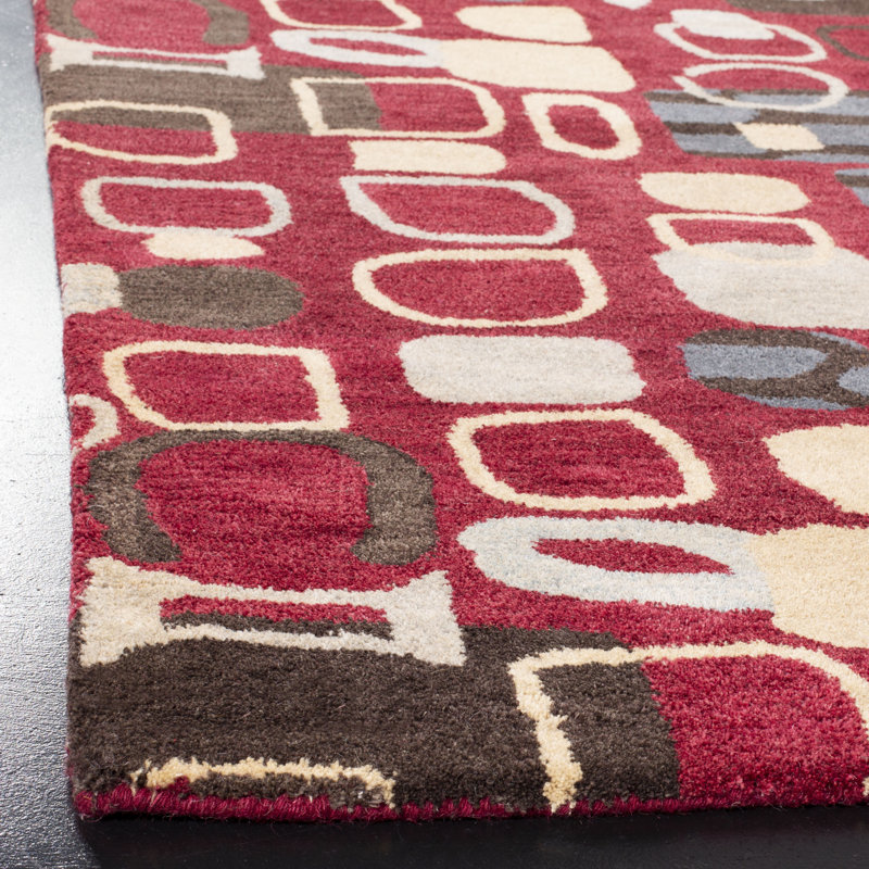 Tapis abstrait en laine / coton touffeté à la main Wyndham - rouge / noir / beige, Rectangle 5 pi x 8 pi