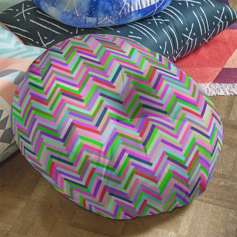 Coussin de plancher chevrons, 26 po x 26 po, Rose / Vert