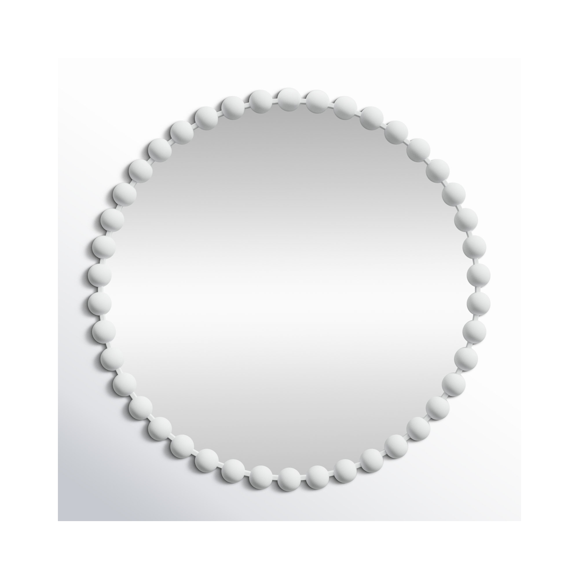 Marlowe Beaded Round Metal Wall Mirror, Matte White, 36" x 36"