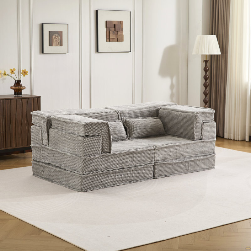Canapé à compression, canapé convertible au sol, canapé modulaire à désossage modulaire sans assemblage requis, Tissu gris