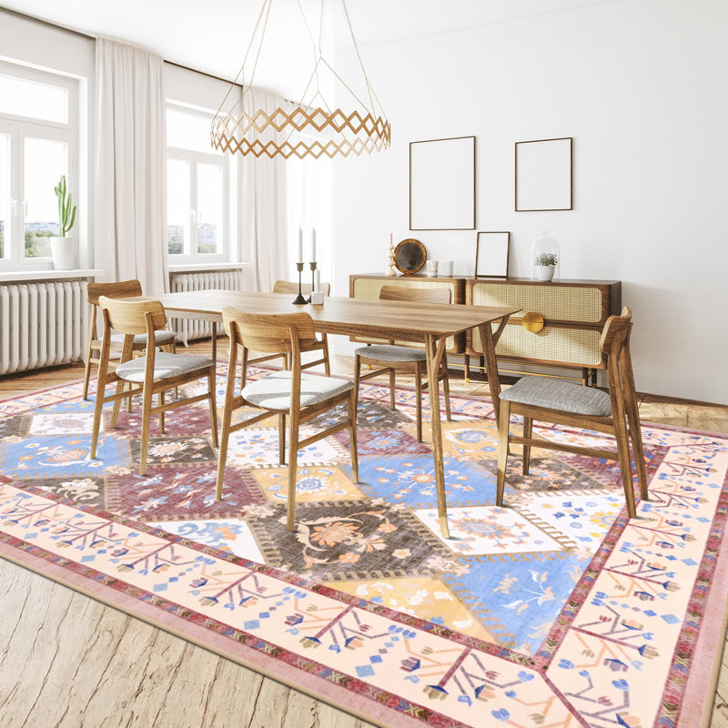 Wymond  Machine Washable Moroccan Area Rug Aztec Geometric Carpet With Non-Slip Backing, Rectangle 6' x 9'