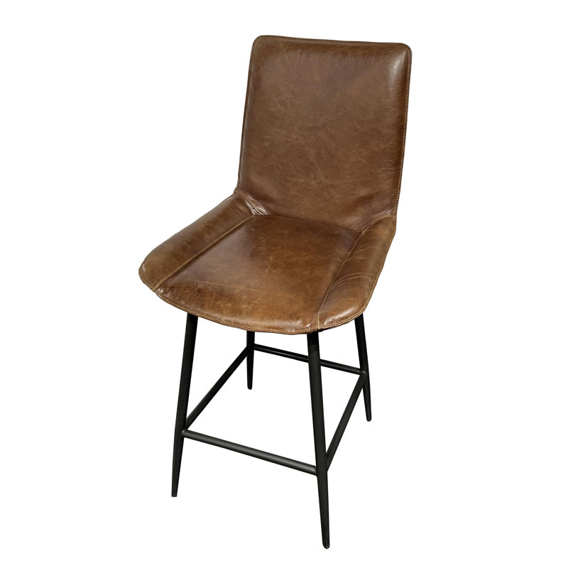 Tabouret de comptoir pivotant, revêtement en similicuir brun, fer noir