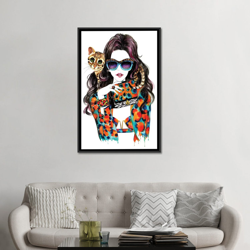 « kenzo », impression sur toile, H 48 po x l 32 po x P 1,5 po, Toile avec cadre noir, Pas de tapis